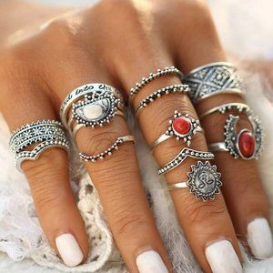 🔥4 For $25🔥 New Vintage Red And White Turquoise Stone Rings
